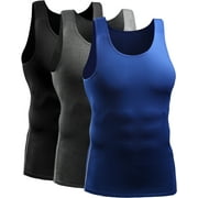 Cadmus Men's Compression Baselayer Athletic Workout Tank Top 3 Pack,Black, Grey, Blue,X-Large